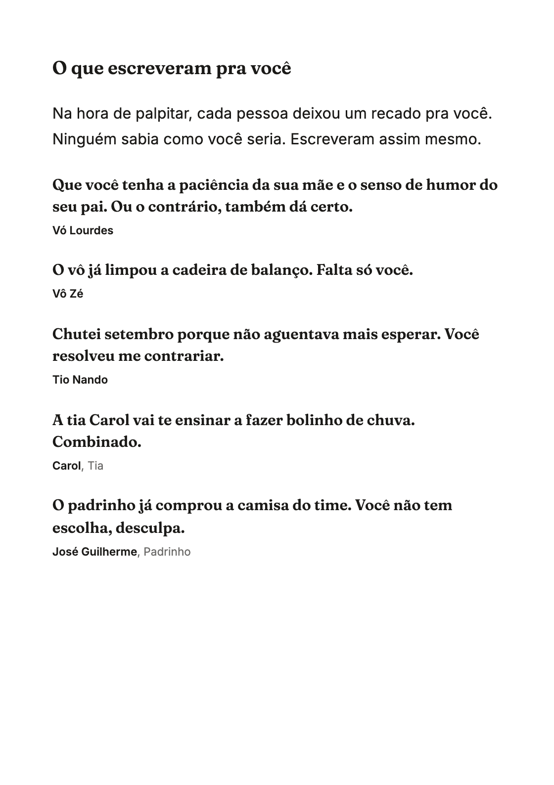 Página do livro com os recados escritos pelos convidados